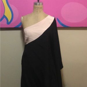 Jay Godfrey Black Pink Silk One Shoulder Dress